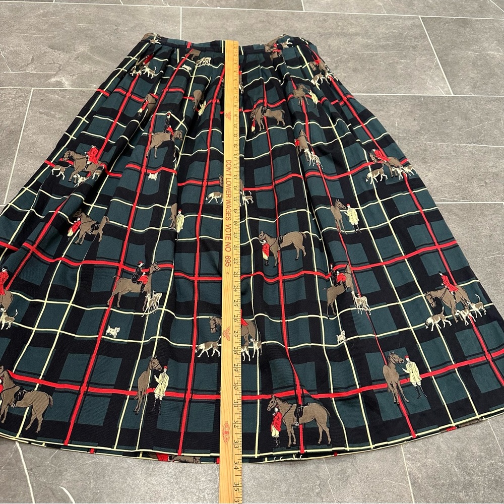 Norman vintage maxi skirt plaid equestrian green red black horse riding - Picture 5 of 11